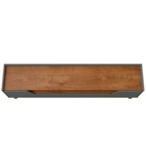 Manhattan Comfort Mid-Century Modern Marcus 70.86 TV Stand with Solid Wood Legs in Grey and Nature