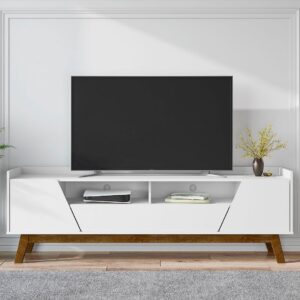 Manhattan Comfort Mid-Century Modern Marcus 70.86 TV Stand with Solid Wood Legs in White