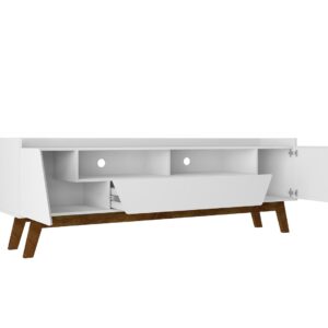 Manhattan Comfort Mid-Century Modern Marcus 70.86 TV Stand with Solid Wood Legs in White