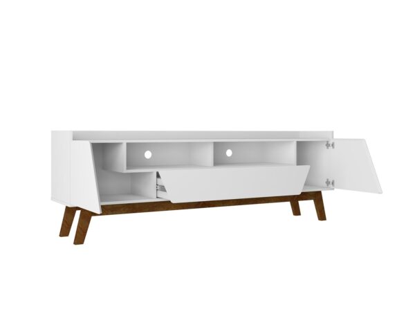 Manhattan Comfort Mid-Century Modern Marcus 70.86 TV Stand with Solid Wood Legs in White