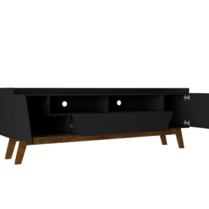 Manhattan Comfort Mid-Century Modern Marcus 70.86 TV Stand with Solid Wood Legs in  Matte Black