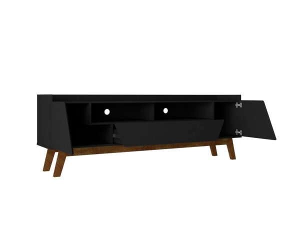 Manhattan Comfort Mid-Century Modern Marcus 70.86 TV Stand with Solid Wood Legs in  Matte Black