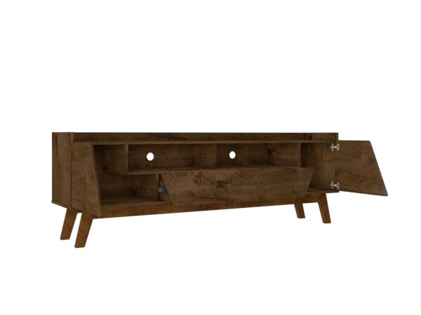 Manhattan Comfort Mid-Century Modern Marcus 70.86 TV Stand with Solid Wood Legs in  Rustic Brown