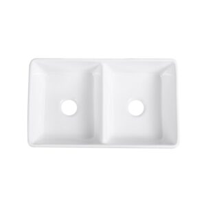 Altair 281032-KDS Trieste 32 Inch Rectangular Ceramic Vessel Double Bowl Bathroom Sink - Glossy White