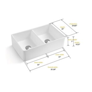 Altair 281032-KDS Trieste 32 Inch Rectangular Ceramic Vessel Double Bowl Bathroom Sink - Glossy White