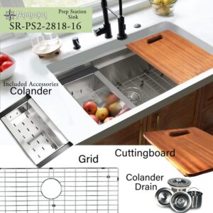 Nantucket Sinks SR-PS2-2818-16 28 Inch Pro Series Prep-Station Single Bowl Undermount Stainless Steel Kitchen Sink with Included Accessories