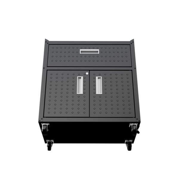 Manhattan Comfort Fortress Textured Metal 31.5" Garage Mobile Cabinet with 1 Full Extension Drawer and 2 Adjustable Shelves in Charcoal Grey