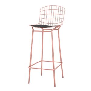 Manhattan Comfort Madeline 41.73" Barstool, Set of 3 with Seat Cushion in Rose Pink Gold and Black