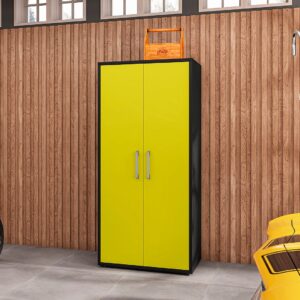 Manhattan Comfort Eiffel Storage Cabinet in Matte Black and Yellow (Set of 3)