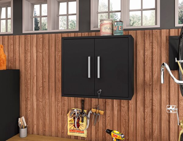 Manhattan Comfort Eiffel Floating Garage Cabinet in Matte Black (Set of 3)