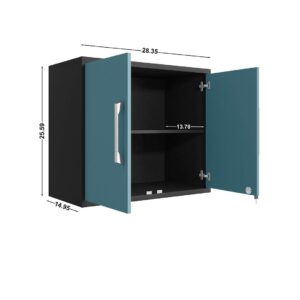 Manhattan Comfort Eiffel Floating Garage Cabinet in Matte Black and Aqua Blue (Set of 3)