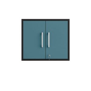 Manhattan Comfort Eiffel Floating Garage Cabinet in Matte Black and Aqua Blue (Set of 3)