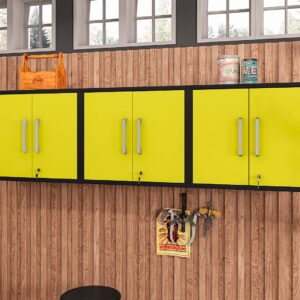 Manhattan Comfort Eiffel Floating Garage Cabinet in Matte Black and Yellow (Set of 3)