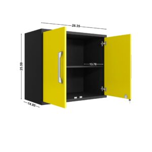 Manhattan Comfort Eiffel Floating Garage Cabinet in Matte Black and Yellow (Set of 3)