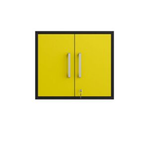 Manhattan Comfort Eiffel Floating Garage Cabinet in Matte Black and Yellow (Set of 3)