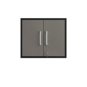 Manhattan Comfort Eiffel Floating Garage Cabinet in Matte Black and Grey (Set of 3)