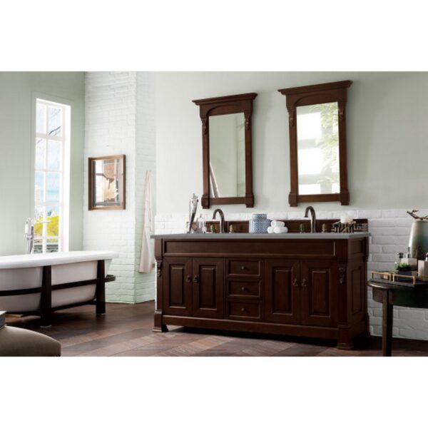 James Martin 147-114-5761-3GEX Brookfield 72 Inch Burnished Mahogany Double Vanity with 3 cm Grey Expo Quartz Top with Sink