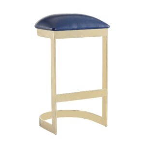 Manhattan Comfort Aura 28.54 in. Blue and Polished Brass Stainless Steel Bar Stool (Set of 3)