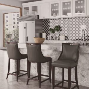 Manhattan Comfort Emperor Faux Leather Barstool in Pebble Grey (Set of 3)