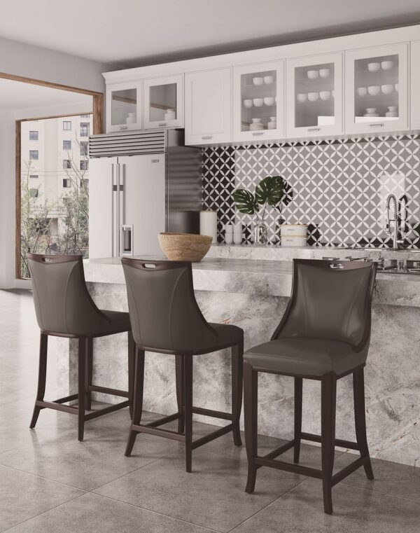 Manhattan Comfort Emperor Faux Leather Barstool in Pebble Grey (Set of 3)