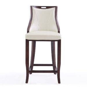 Manhattan Comfort Emperor 41 in. Pearl White and Walnut Beech Wood Bar Stool (Set of 3)