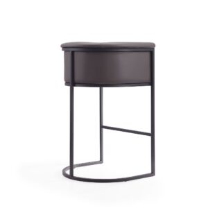 Manhattan Comfort Cosmopolitan 37.8 in. Pebble and Black Metal Barstool (Set of 3)