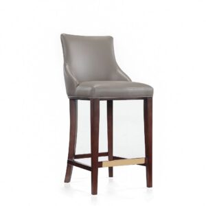 Manhattan Comfort Modern Shubert Barstool Upholstered in Dark Taupe Leatherette with Beech Wood Legs - Set of 3