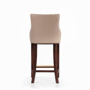 Manhattan Comfort Modern Shubert Barstool Upholstered in Tan Leatherette with Beech Wood Legs - Set of 3