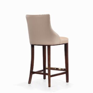 Manhattan Comfort Modern Shubert Barstool Upholstered in Tan Leatherette with Beech Wood Legs - Set of 3