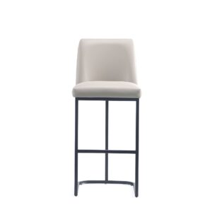 Manhattan Comfort Serena Modern Leatherette Upholstered Barstool in Light Grey - Set of 3