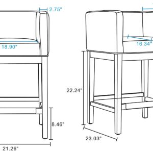 Manhattan Comfort Kingsley 34 in. Black and Dark Walnut Beech Wood Counter Height Bar Stool (Set of 3)