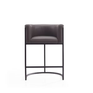 Manhattan Comfort Cosmopolitan 33.8 in. Pebble and Black Metal Counter Height Bar Stool (Set of 3)