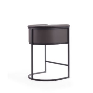 Manhattan Comfort Cosmopolitan 33.8 in. Pebble and Black Metal Counter Height Bar Stool (Set of 3)