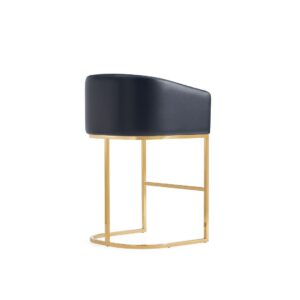 Manhattan Comfort Louvre Mid-Century Modern Leatherette Upholstered Counter Stool  in Black and Titanium Gold- Set of 3