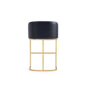 Manhattan Comfort Louvre Mid-Century Modern Leatherette Upholstered Counter Stool  in Black and Titanium Gold- Set of 3