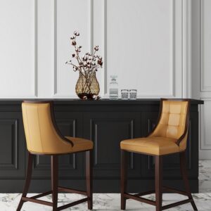 Manhattan Comfort Fifth Ave 39.5 in. Camel and Dark Walnut Beech Wood Counter Height Bar Stool (Set of 3)