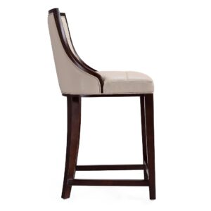 Manhattan Comfort Fifth Ave 39.5 in. Cream and Dark Walnut Beech Wood Counter Height Bar Stool (Set of 3)