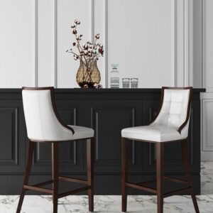 Manhattan Comfort Fifth Ave 39.5 in. Pearl White and Walnut Beech Wood Counter Height Bar Stool (Set of 3)