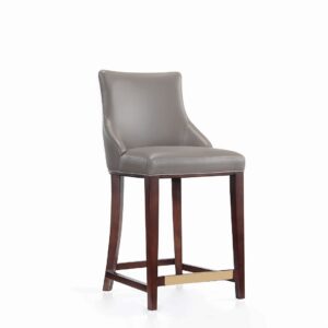 Manhattan Comfort Modern Shubert Counter Stool Upholstered in Dark Taupe Leatherette with Beech Wood Legs - Set of 3