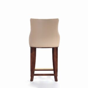 Manhattan Comfort Modern Shubert Counter Stool Upholstered in Tan Leatherette with Beech Wood Legs - Set of 3