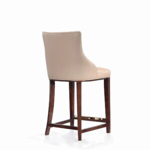 Manhattan Comfort Modern Shubert Counter Stool Upholstered in Tan Leatherette with Beech Wood Legs - Set of 3