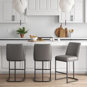 Manhattan Comfort Serena Modern Leatherette Upholstered Counter Stool in Grey - Set of 3