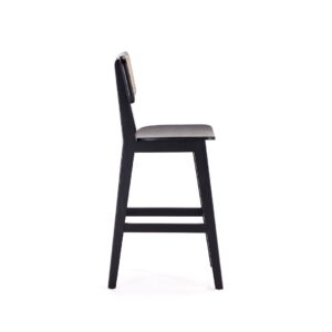 Manhattan Comfort Versailles Counter Stool in Black and Natural Cane - Set of 3