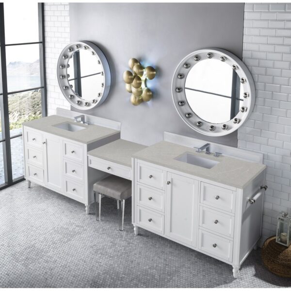 James Martin 301-V122-BW-DU-3ESR Copper Cove Encore 122 Inch Double Vanity Set in Bright White with Makeup Table and 3 CM Eternal Serena Quartz Top