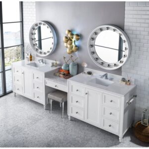 James Martin 301-V122-DU-3WZ Copper Cove Encore 122 Inch Double Vanity Set with Makeup Table and 3cm White Zeus Quartz Top