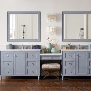 James Martin 301-V122-SL-DU-3CAR Copper Cove Encore 126 Inch Double Vanity Set in Silver Gray with Makeup Table with 3 cm Carrara Marble Top