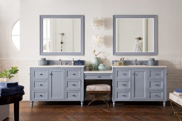 James Martin 301-V122-SL-DU-3CAR Copper Cove Encore 126 Inch Double Vanity Set in Silver Gray with Makeup Table with 3 cm Carrara Marble Top