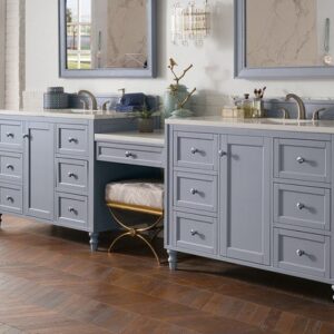 James Martin 301-V122-SL-DU-3CAR Copper Cove Encore 126 Inch Double Vanity Set in Silver Gray with Makeup Table with 3 cm Carrara Marble Top