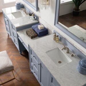 James Martin 301-V122-SL-DU-3CAR Copper Cove Encore 126 Inch Double Vanity Set in Silver Gray with Makeup Table with 3 cm Carrara Marble Top