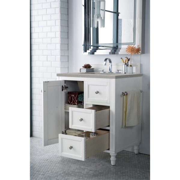 James Martin 301-V30-BW-3ESR Copper Cove Encore 30 Inch Single Vanity in Bright White with 3 CM Eternal Serena Quartz Top